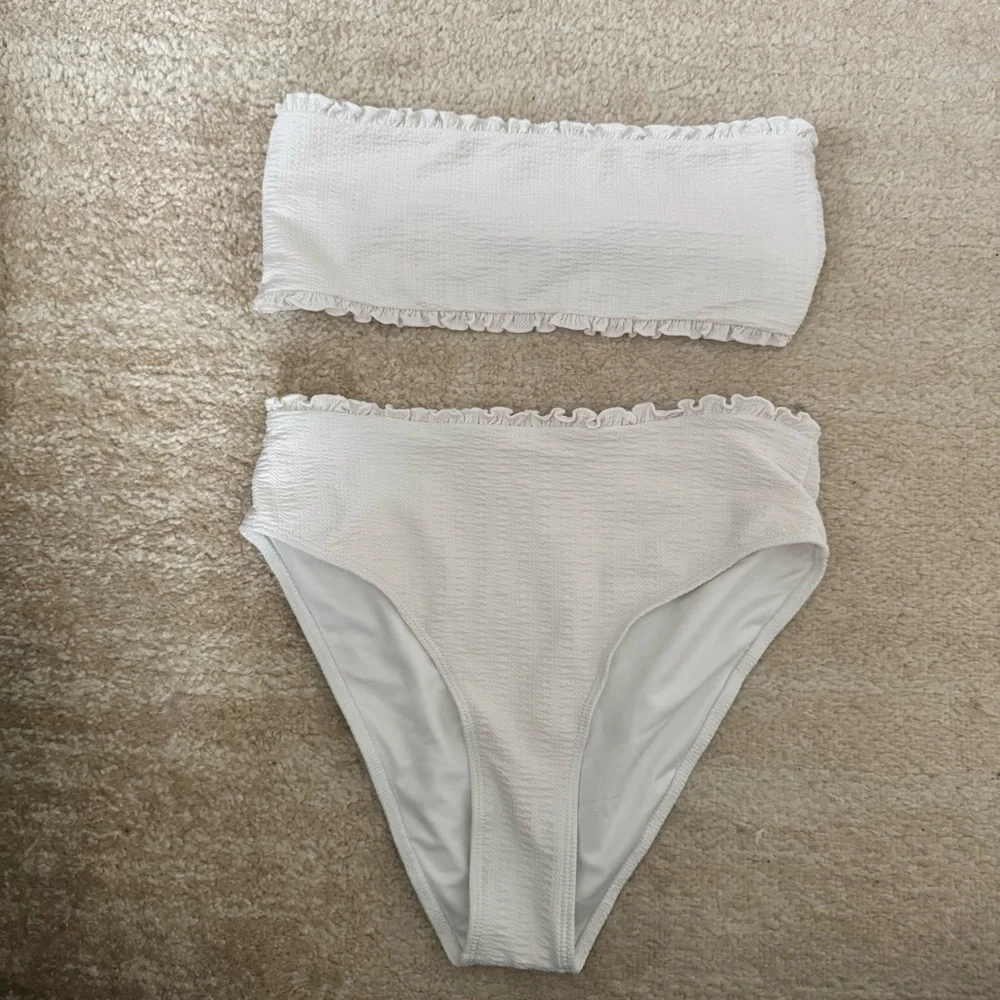 White Ruffle Bandeau Bikini Set - Picture 2 of 4